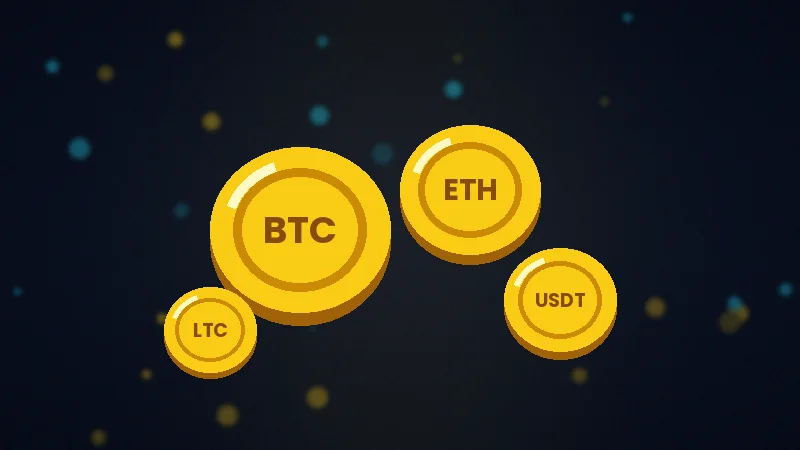 Pièces représentant des cryptomonnaies