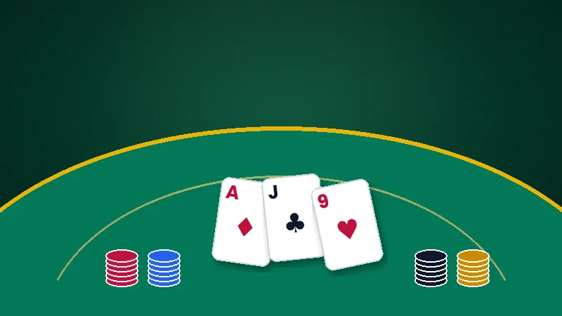Table de blackjack en direct avec cartes et jetons